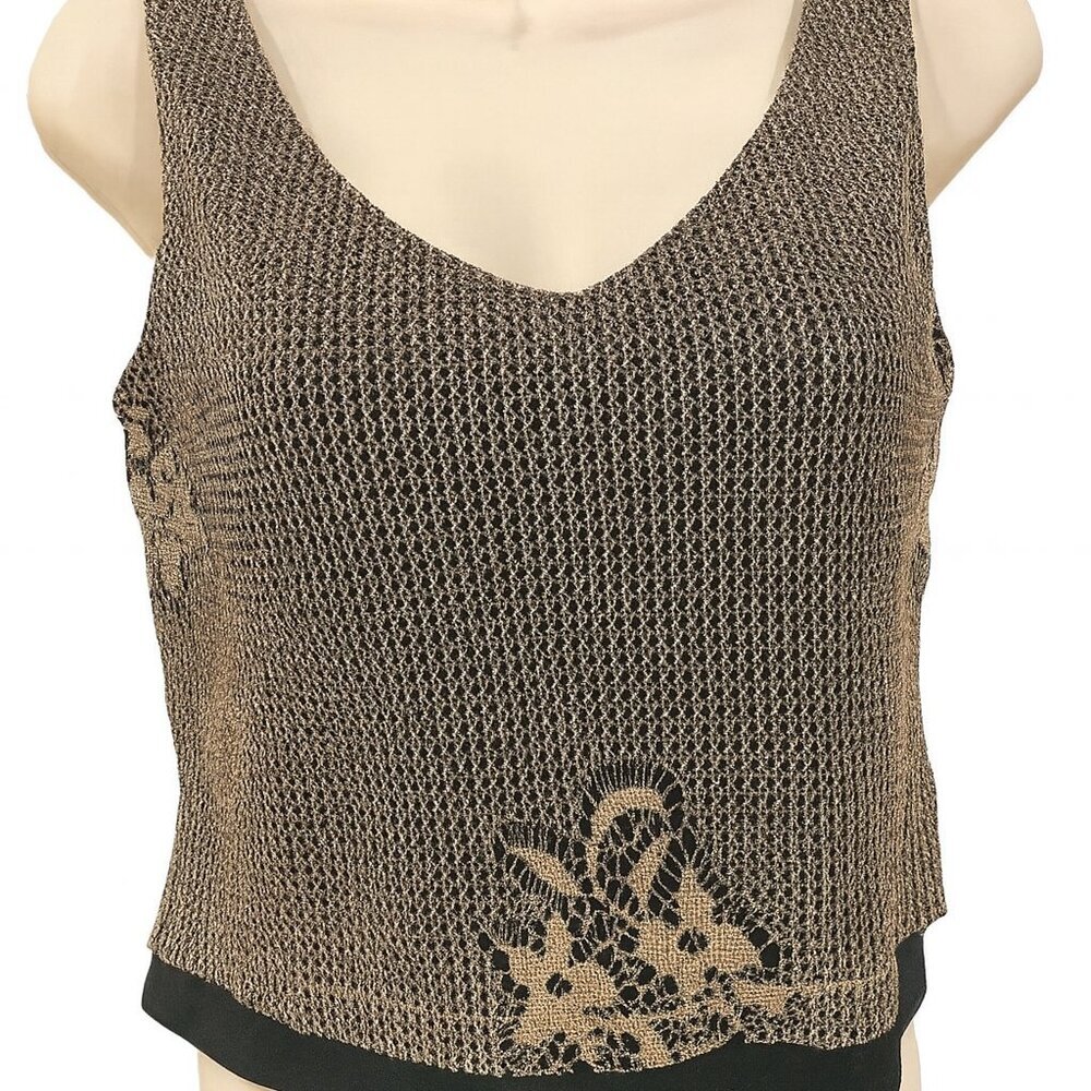 Jeffrey & Dara Evenings Tank Top Womens Gold Netted Black Size 6 Petite 90s Y2k